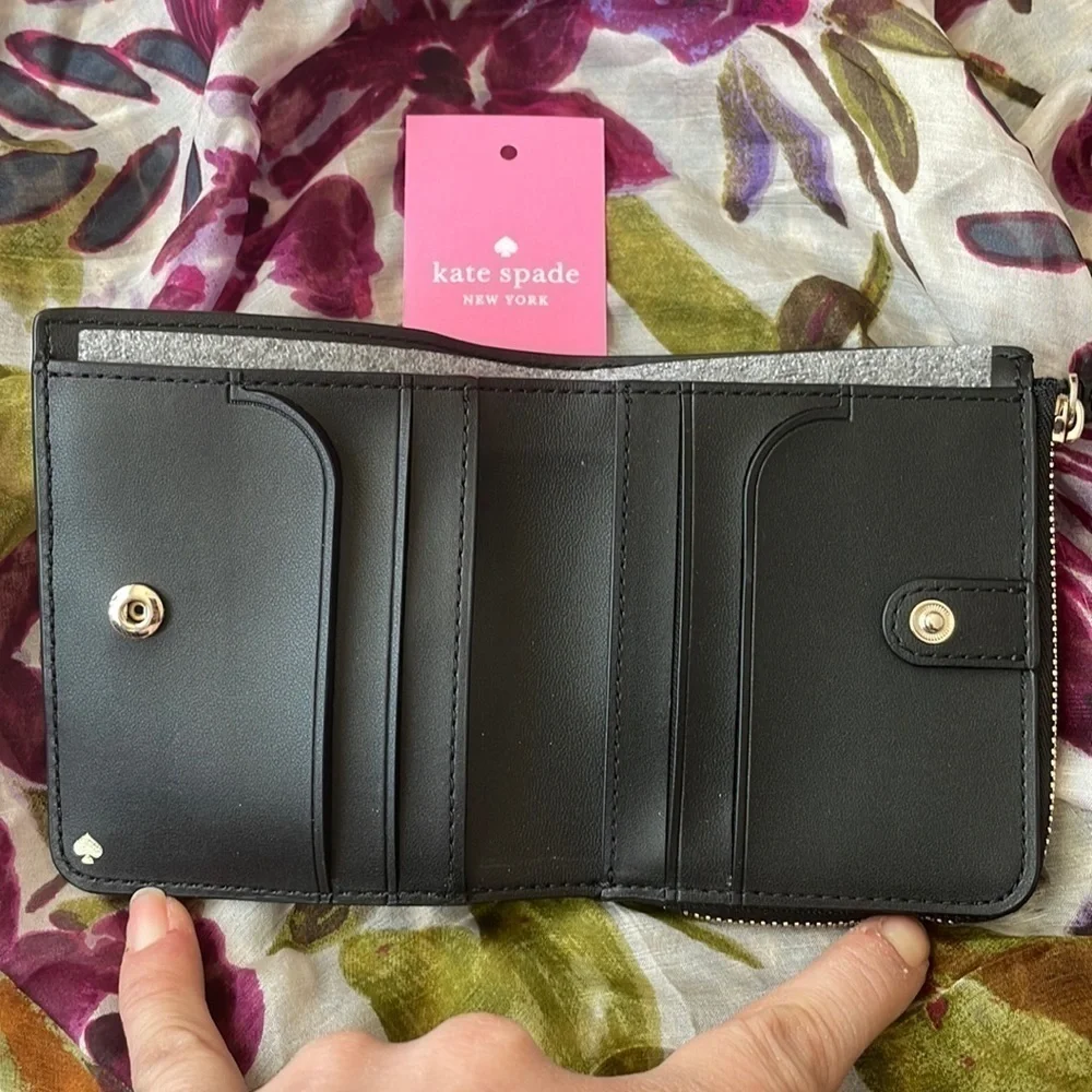 Brand New Kate Spade Genuine Saffiano Leather Black L-Zip Bifold Cameron Wallet